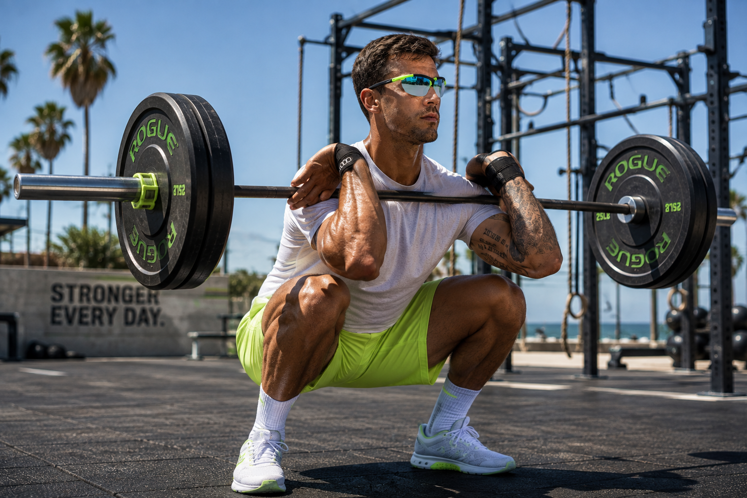 Athlete training outdoors wearing Thomas Rhodes performance eyewear